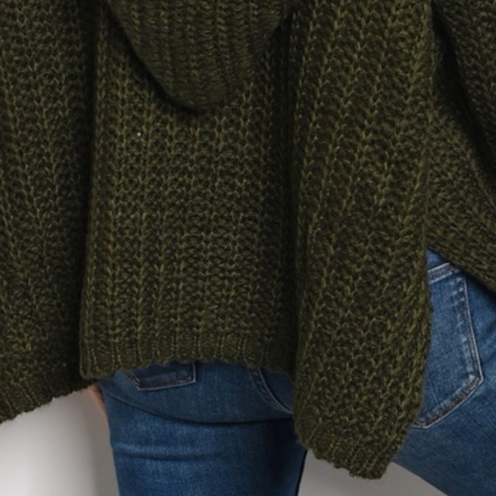 OLIVE CHUNKY KNIT HOODIE SWEATER - Picture 5 of 5
